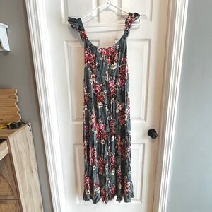 Lulus Maxi Dress Floral Print Sage Green Pink White Smocked Straps Small Fairy
